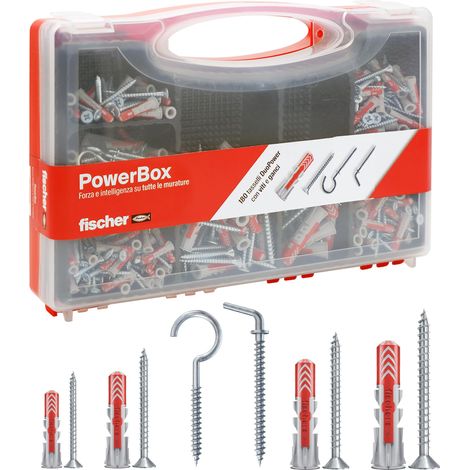 Fischer PowerBox 180 Tasselli DuoPower con Viti e Ganci, per Muro Pieno, Forato e Cartongesso, 360 Pz totali, 564282 (1/5)