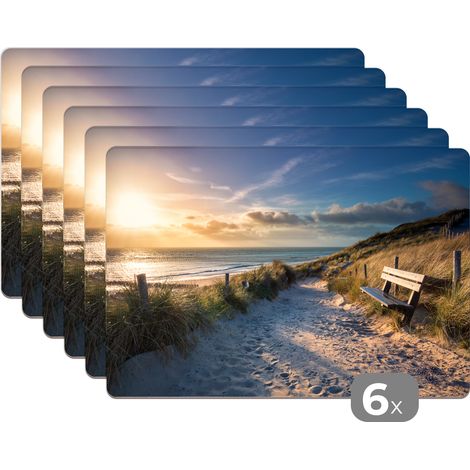 PLACEMAT Set of 6 - Sunset - Beach - Dune - Grass - Bench 45x30 cm (1/5)