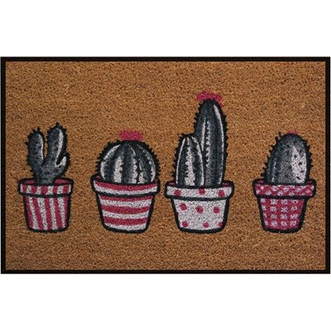 Tapis Coco Naturel Pots Cactus Semelle Latex 40x60x15 Cm - Id Mat - Id Group