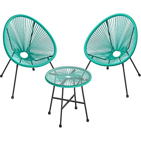 Set di mobili da giardino di 3 mobili da terrazza sedie da esterno Acapulco con tavolo in vetro turchese 120001654