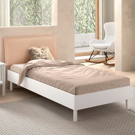 Lit simple Forrest 90x200cm - bois de hêtre massif - blanc/beige (1/3)