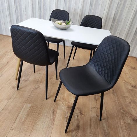 Dining Table and 4 Chairs Dark Grey Wood 4 Black Leather Chairs Dining Room (1/5)