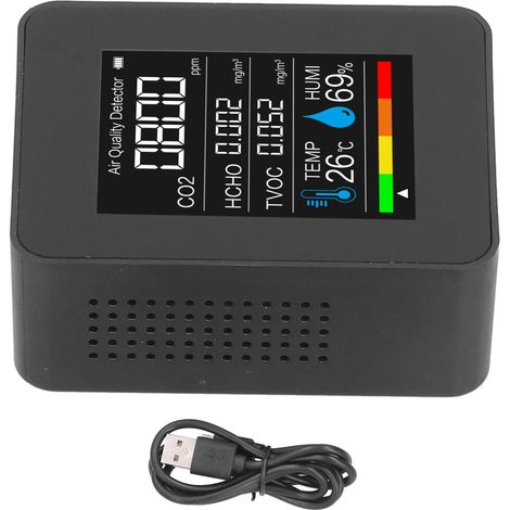 Détecteur CO2 Portable avec Mesure de Température, Humidité et Qualité de l'Air via Bluetooth pour Bureau et Maison (1/5)