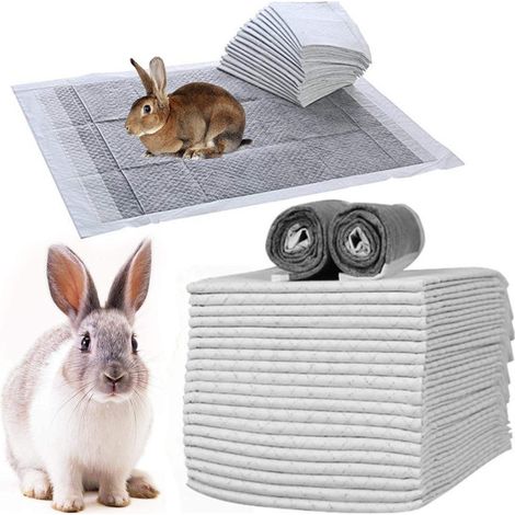 100PCS Rabbit Pee Pads 18× 13in Disposable Cage Liners Super Absorbent Black Carbon Odor-Control Bunny Training Pad with Quick-Dry Surface for Bunny Guinea Pig Kitten Hedgehog Small Animals (1/4)