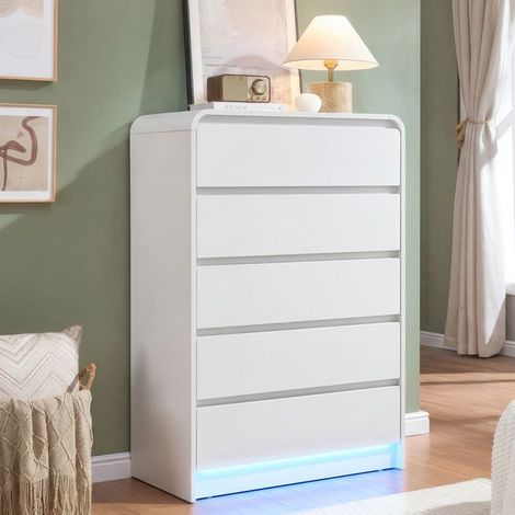 Buffet - Moderner Buffet - 5 Schubladen - Integriertes LED - Weiß 73x40x110 cm
