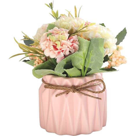 1 Pot Hortensias artificiels, vase céramique blanc, fleurs en soie, décoration intérieur salon bureau (1/5)