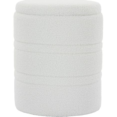 Puf de almacenamiento redondo de sherpa con tapa reversible, blanco (1/5)