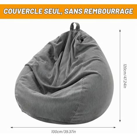 Pouf pour enfants et adultes, 100 x 120 cm - XL Beanbag, (Sans garnissage) pour décoration intérieure et extérieure du salon (Gris foncé) (1/3)