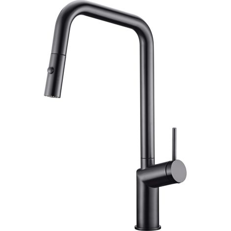 Rubinetto da cucina monocomando  Modello BONN  Colore nero  Finitura in metallo nero opaco  [ IMEX® ]