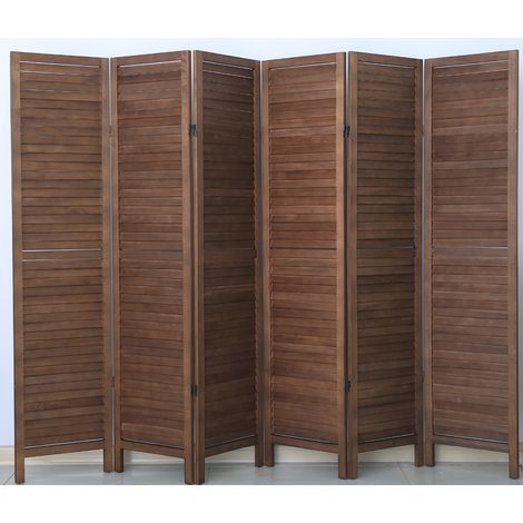 Pegane – Paravent en bois 6 panneaux coloris brun – Dimensions H170 x L240cm – Design moderne pour séparation d'espace