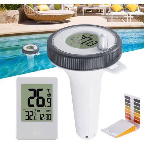 HOXILEELEO - Thermomètre Piscine Connecté,Thermomètre Piscine Flottant avec Température Ambiante, Fonction Horloge,Papier PH,Thermometre Piscine (1/5)