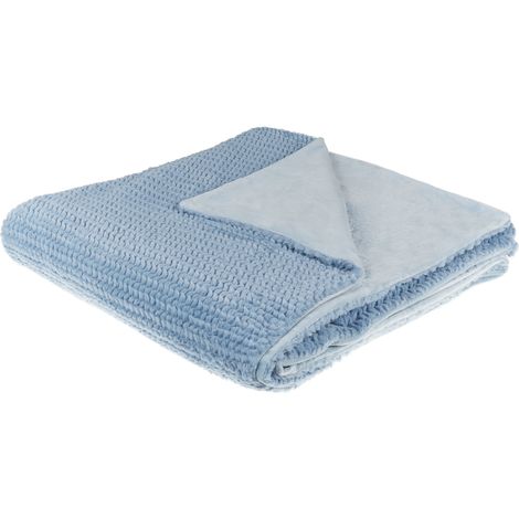 Manta de poliéster azul 200 x 220 cm colcha cubrecama pelo suave accesorio Bjas (1/5)