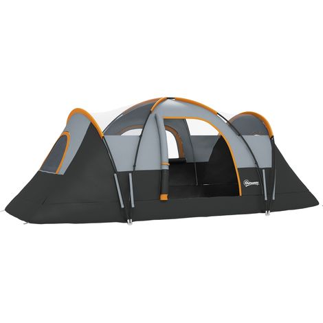 Tente tunelle familiale 5-6 pers imperméable légère ventilée gris clair grande porte 2 fenêtres