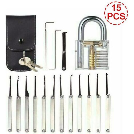 Kit de 15 outils de crochetage pour serruriers, extracteur de clés et serrurier d'entraînement (1/5)
