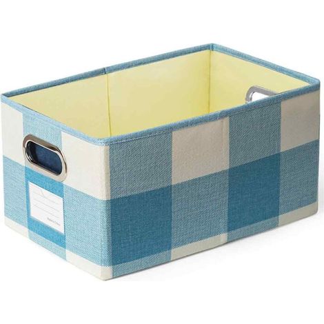 Paniers de rangement décoratifs en tissu pour placard, cubes de rangement avec poignées métalliques pour étagères, chambre, salon, motif quadrillé bleu et blanc (1/5)
