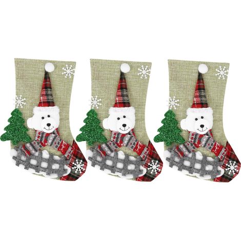 Ensemble de 3 chaussettes de Noël avec sac cadeau et pendentif à suspendre pour sapin de Noël - Motif ours (1/5)