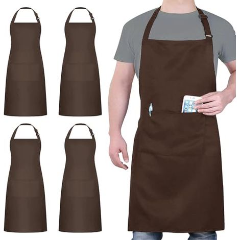 Ensemble de 4 tabliers de chef, idéal pour la cuisine, le jardinage, les restaurants, les barbecues, les cafés, etc., couleur café. (1/5)