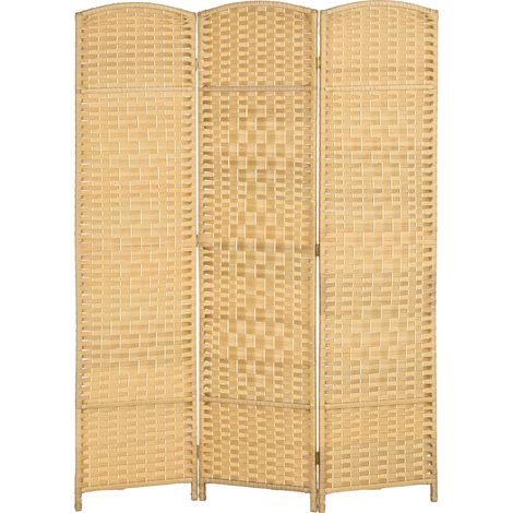 HOMCOM Paravento Pieghevole 3 Ante per Interni Intrecciato 135x180cm