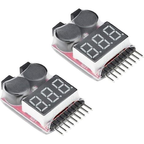 RC 1-8s Lipo Testeur de Batterie Moniteur Sonnerie Basse Tension Alarme Vérificateur de Tension avec Indicateur LED pour Lipo Life LiMn Batterie Li-ION (2PCS)