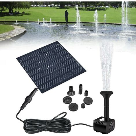 Pompe de fontaine solaire (1,2 W) — Pompe à eau et jet d'eau pour bain d'oiseaux (Pompe incluse) — Équipée de 3 buses — Idéale pour les petits bassins extérieurs, les jardins et les aquariums