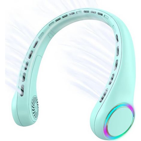 Ventilateur de nuque personnel rechargeable par USB - Ventilateur de refroidissement sans ventilateur avec lumières décoratives - Mains libres - Silencieux - Parfait pour le bureau, la course