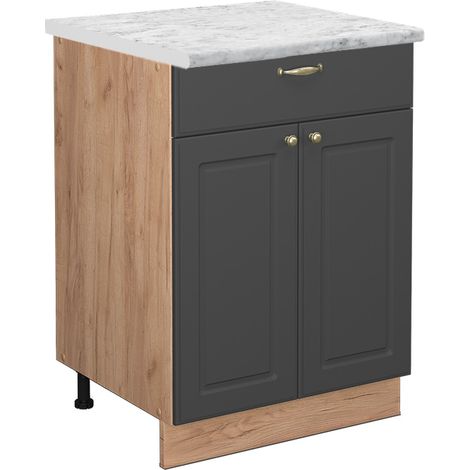 Mueble bajo de cocina Fame-Line, Antracita-oro, 60 cm con cajón, ET Mármol, Vicco (1/5)