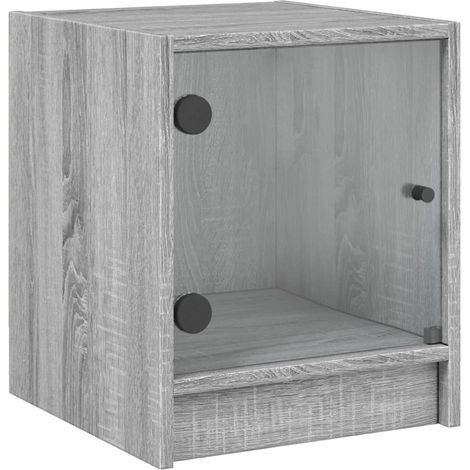 Comodino con anta a vetro 35 x 37 x 42 cm multistrato grigio e vetro DEC033282
