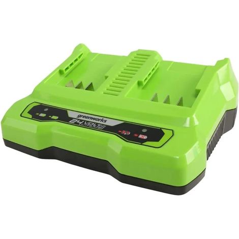Greenworks Cargador de doble ranura 24 V 2 A verde y negro