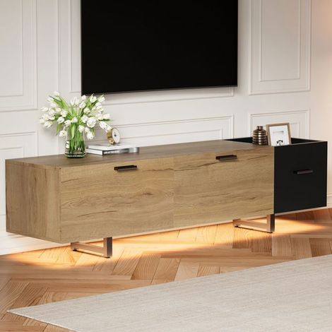 Meuble tv 180x40x50, rangement compartimenté meuble tv contemporain, design flottant, éclairage led intégré (1/5)