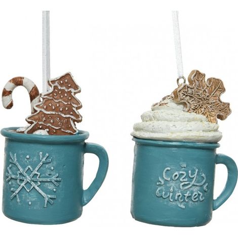 DECORAZIONE TAZZA NATALIZIA AZZURRA DA APPENDERE MODELLO ASSORTITO