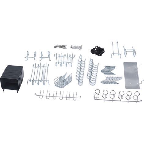 Lot de 140 crochets à outils, kit de rangement mural avec crochets métalliques pour organisateur d'atelier et accessoires de fixation (1/5)