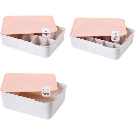 Filiyano-Lot de 3 boîtes de rangement empilables avec couvercles pour soutiens-gorge et sous-vêtements, à compartiments grillagés, pour armoire (1/5)