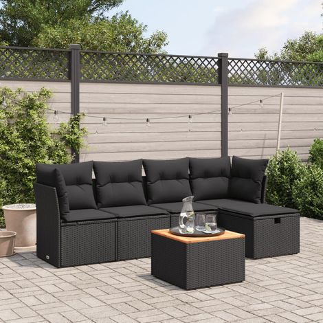 6-tlg. Garten-Sofagarnitur mit Kissen Schwarz Poly Rattan vidaXL (1/4)