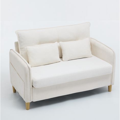 Divano a 2 posti in chenille beige 127 cm con braccioli e tasche laterali MODENUIT (1/5)