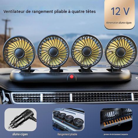 12-V-Autolüfter mit Zigarettenanzünderstecker – 4 klappbare Köpfe mit Parkplatte, Kühlung für LKW, Wohnmobil und PKW, 1 Stück, Schwarz (1/2)