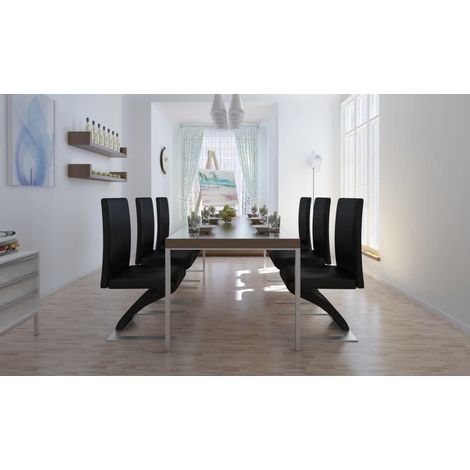 Chaises à manger  Chaise de cuisine lot de 6 noir similicuir (1/5)