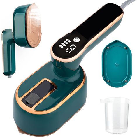 Mini Fer à Repasser Vapeur, Défroisseur Vapeur de Voyage 2 en 1 Portable, 1000 W 15s De Chauffage Rapide, Steam Iron avec Réservoir deau 100 ML, Petit Défroisseur à Main pour Maison et Voyage (Vert) (1/5)