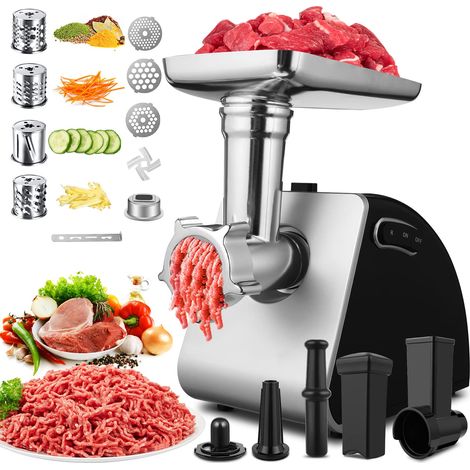 COOCHEER Tritacarne Elettrico 2000W, Multifunzione Tritacarne Tritatutto 5 in 1 Taglia Verdure con 3 piastre di macinatura, 4 lame a cono, Kuba e accessorio da pasticceria (1/5)