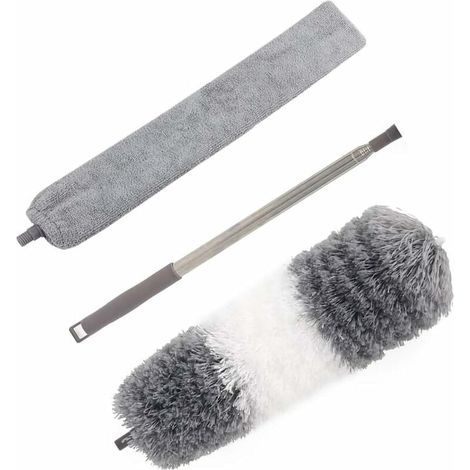 Kit per spolverare ad alta portata, include spolverino in microfibra pieghevole, spazzola di pulizia staccabile e asta di prolunga in acciaio inossidabile da 30-100", per ventilatore da soffitto (1/5)