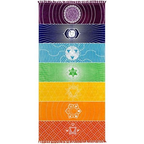 Tissu En Microfibre De Coton BohêMe Inde Mandala Plage Couverture 7 Chakra Arc-En-Ciel Tapisserie Murale Serviette De Plage De Bain De Tapis De Yoga Avec Pompons, 150 X 75 Cm (1/5)