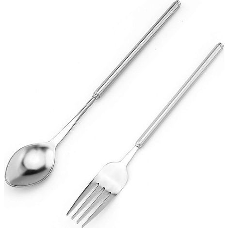 Ausziehbares Gabel- und Löffelset für Grillabende, Abendessen und Desserts. Verstellbares und verlängertes, hitzebeständiges Besteck. (1/5)