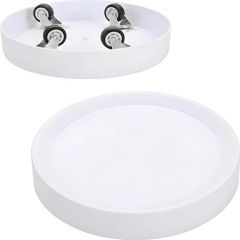 Lot de 2 Plateaux Roulants avec Roues Cachées -Diamètre intérieur 24,5cm, Cache-pot et Support Mobile pour Plantes, Décoration, Appareils - Intérieur/Extérieur - Blanc (1/5)