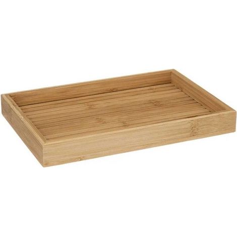 1 plateau de rangement bambou, rectangulaire 22 cm, naturel, pour salle de bain et coiffure