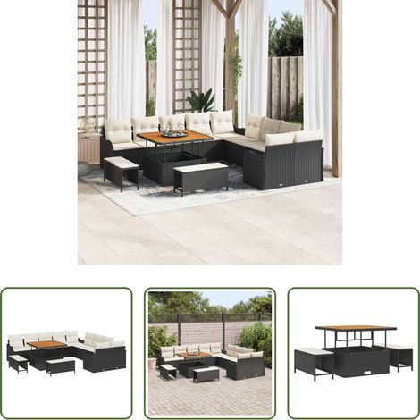 vidaXL Canapé en poly rattan - Ensemble de canapé de jardin 13 pcs Noir polyrotin (1/5)
