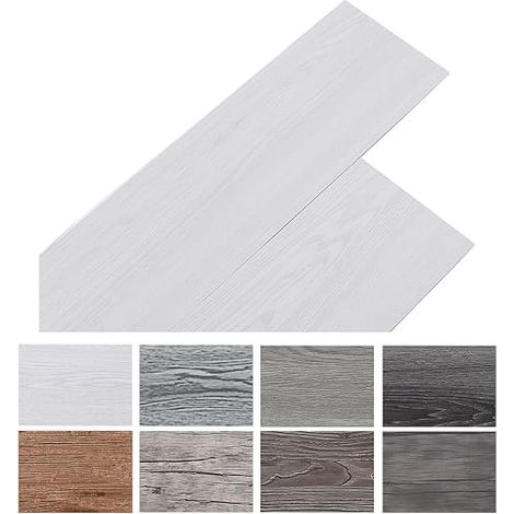 PVC Adhesive Flooring - Floor Covering - Tile Adhesive Floor - PVC Laminate - Waterproof - Thickness: 2 mm - Non-slip - Cut to Size (White Wood Grain) (1/5)