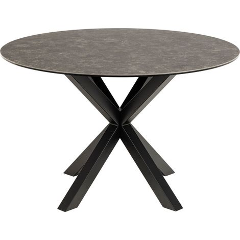 Table à manger 4 personnes ronde en céramique et métal - Noir - EURAME (1/5)