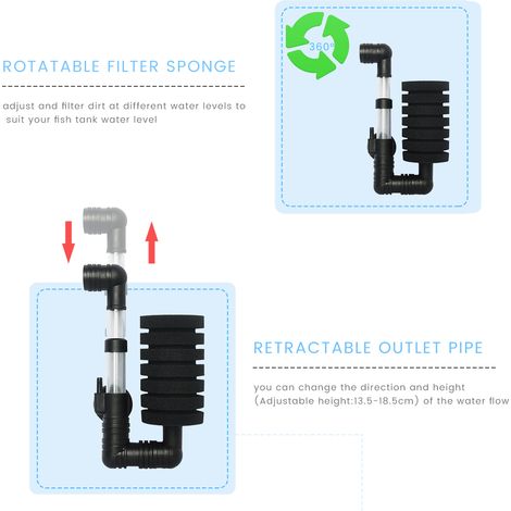 Filtre d'aquarium en éponge à Air, Filtration biochimique Ultra silencieuse, aération pour cultiver des nitrobactéries réglables 13.5cm-18.5cm (1/5)