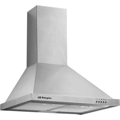 Cappa decorativa in ACCIAIO INOX Orbegozo.  Classe energetica B. Motore 190 W. 2 filtri.  Larghezza: 60 cm.