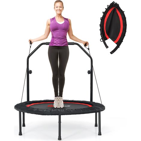 Trampoline Exterieur Interieur Enfant Adulte Ø101 cm, Trampoline Pliable avec Poignée, Hauteur Réglable à 4 Niveaux, 2 Bandes de Résistance (1/5)