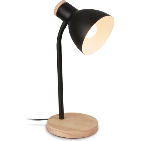 Briloner PREP Lampe de table design noir bois Ø14 cm 39.5 cm E14 max 10 W avec interrupteur sur câble métal lampe bureau chambre salon